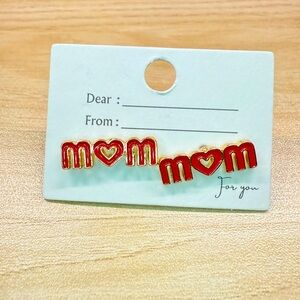 Red and Gold Mom Heart Small Stud Earrings Perfect Gift for Mom